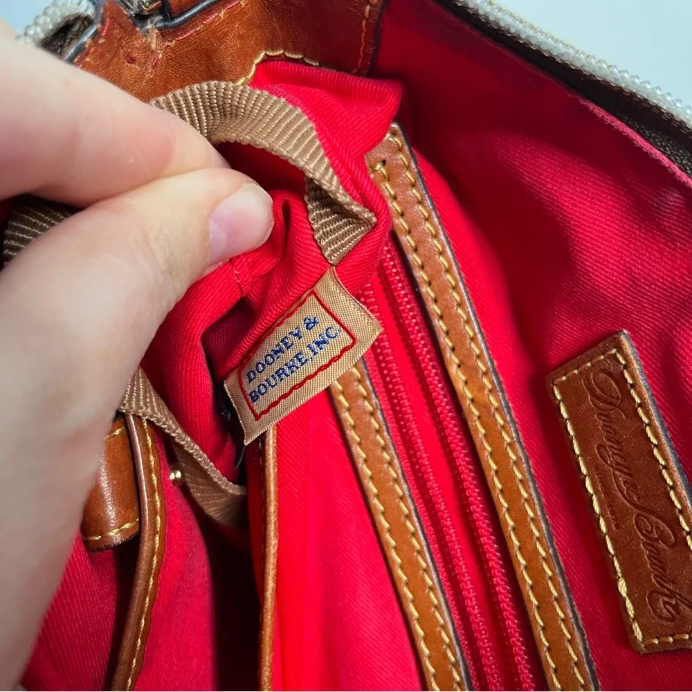 Dooney & Burke Blue Nylon Crossbody Bag with Brown Leather Details Zip Closure